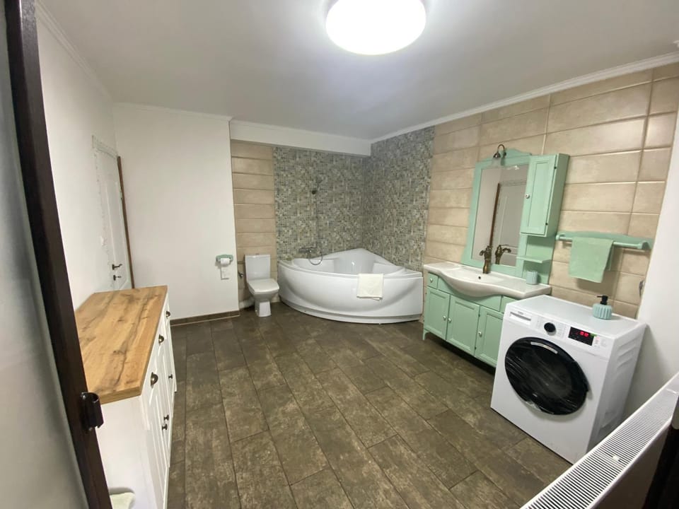 Bathroom, towels, washing machine, dryer