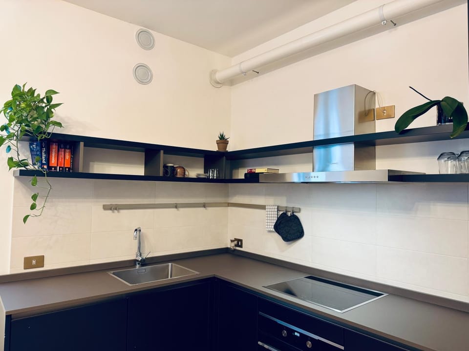 Kitchen or kitchenette, stove