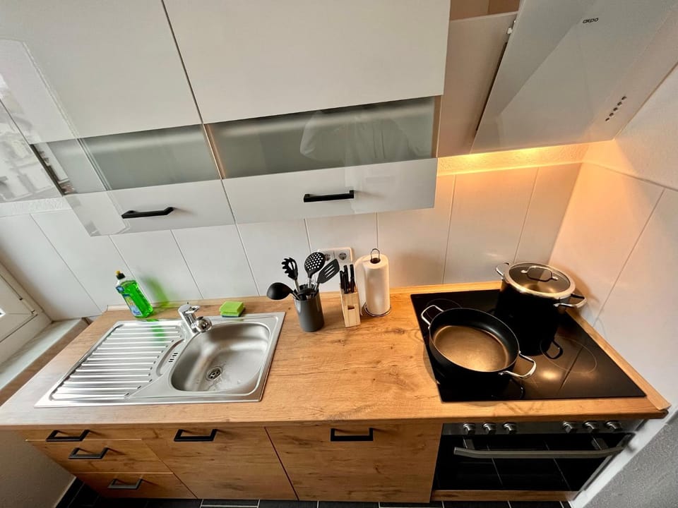 Kitchen or kitchenette, stove