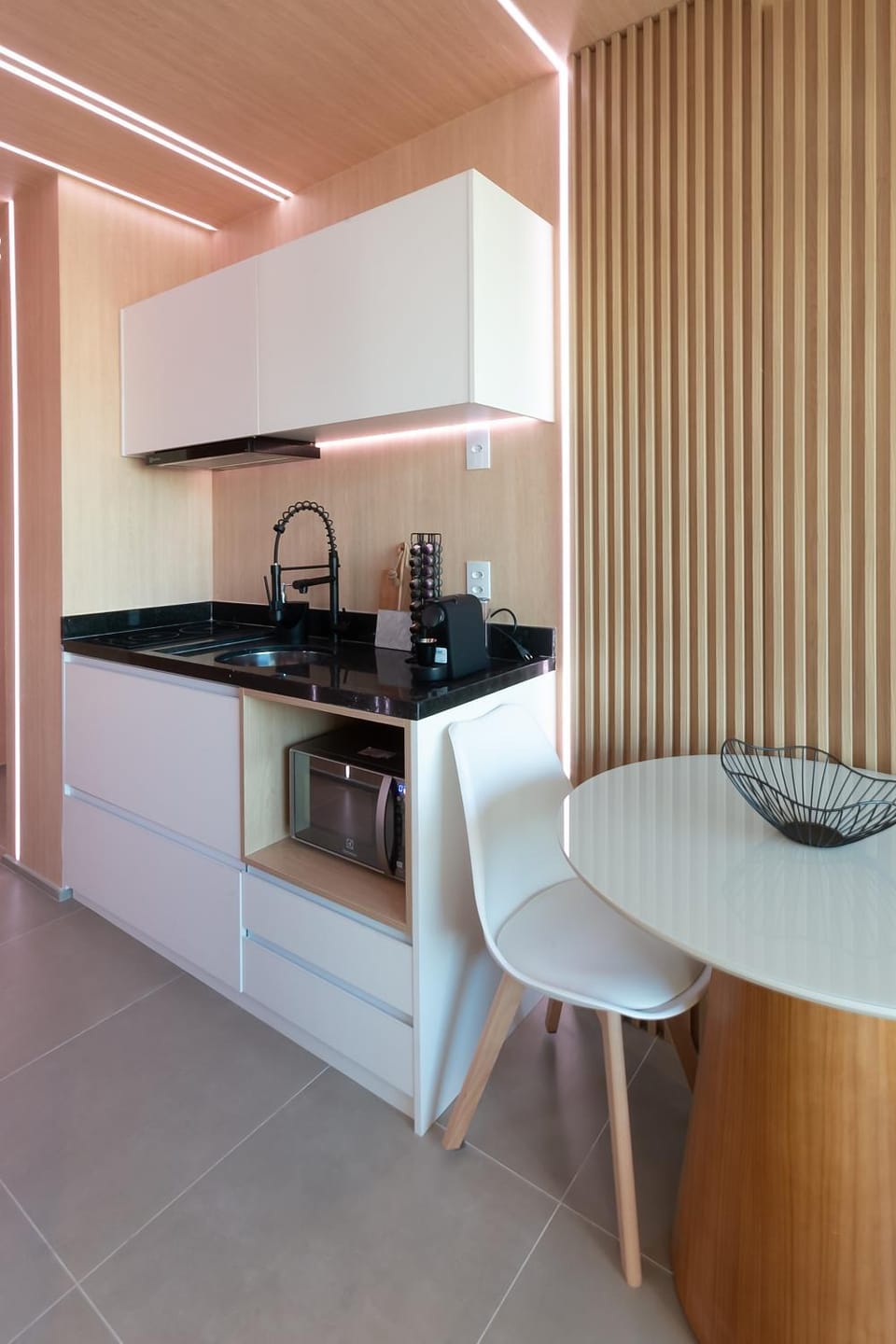 Kitchen or kitchenette, stove