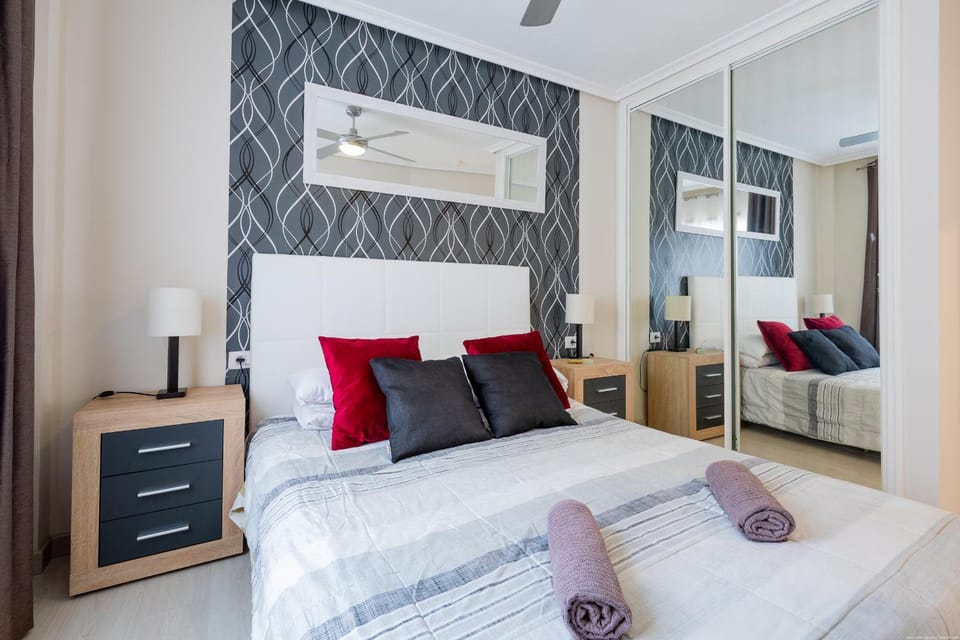 Bed, Bedroom, towels, wardrobe