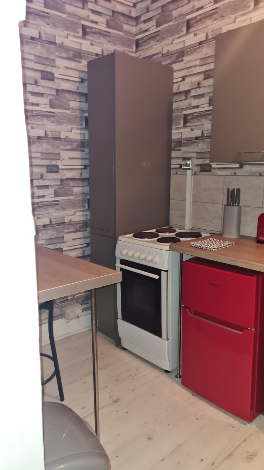 Kitchen or kitchenette, stove