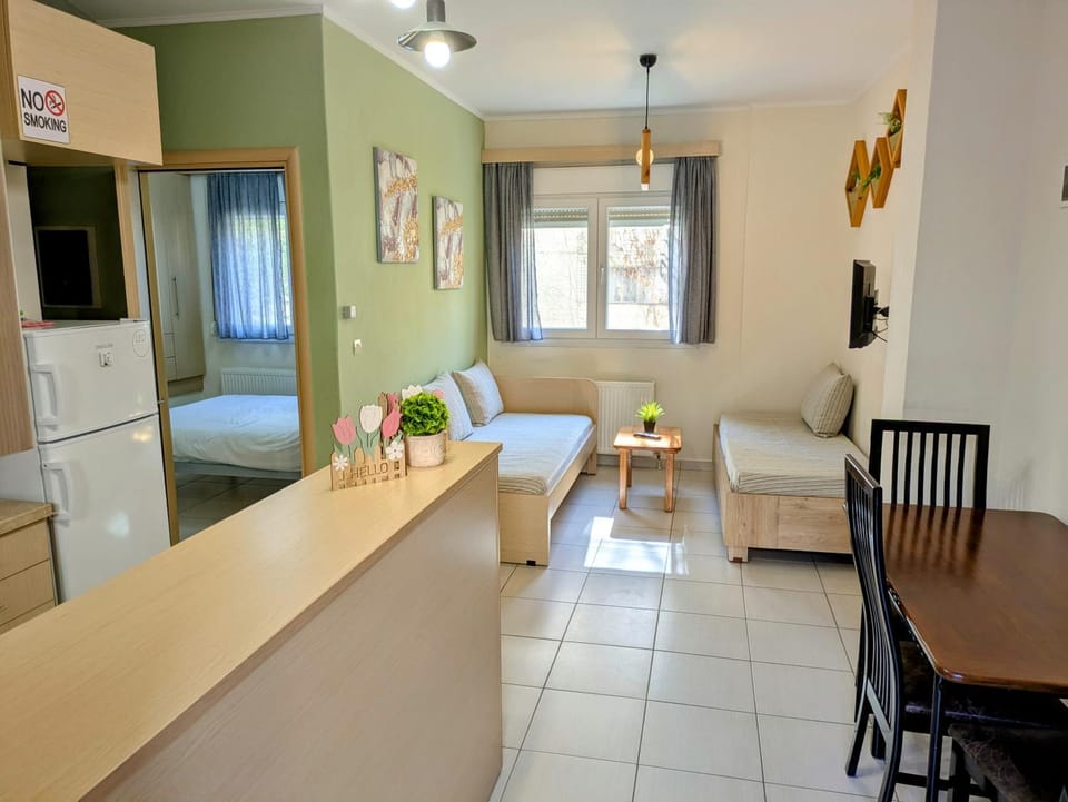 Bed, TV and multimedia, Kitchen or kitchenette, Photo of the whole room, Seating area, Dining area, Bedroom