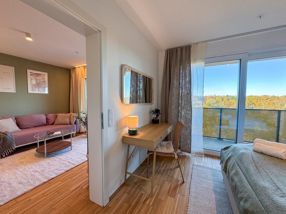 Bed, Natural landscape, Balcony/Terrace, Living room, Bedroom