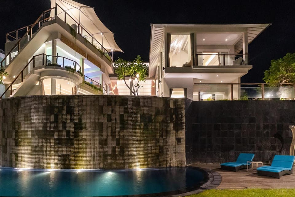 Property building, Night, Pool view, Swimming pool