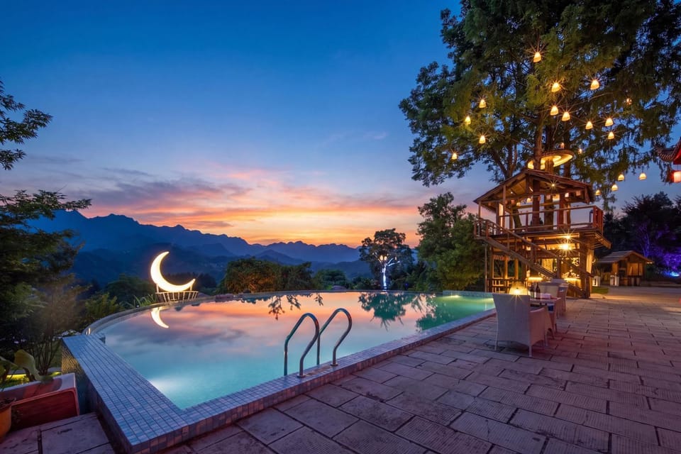 Night, Mountain view, Pool view, Swimming pool, Sunset, sunbed