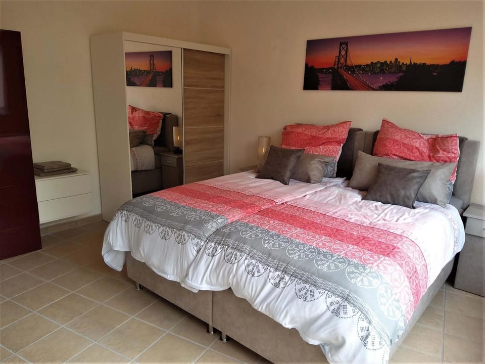 Bed, wardrobe