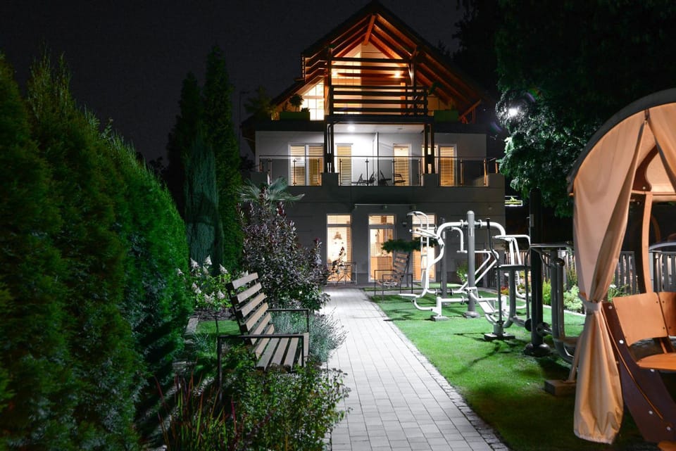 Property building, Night, Garden, Garden view