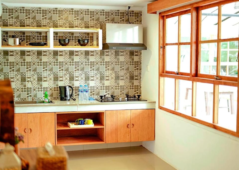 Kitchen or kitchenette, stove