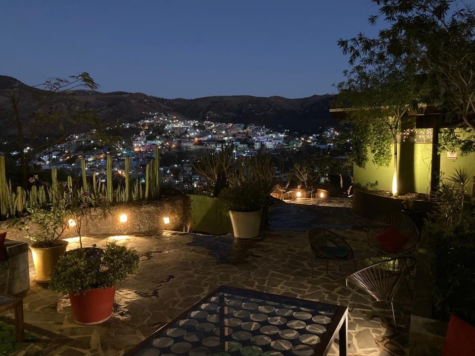Patio, Night, Natural landscape, Mountain view