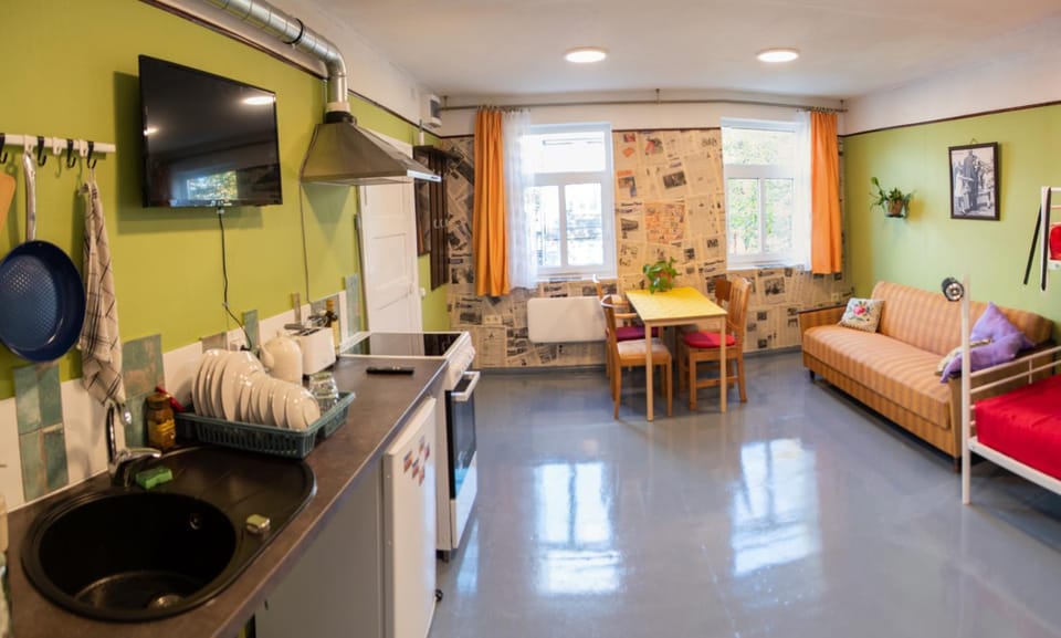 Bed, TV and multimedia, Coffee/tea facilities, Kitchen or kitchenette, Living room, Photo of the whole room, Seating area, Dining area, Bedroom, pet friendly, stove