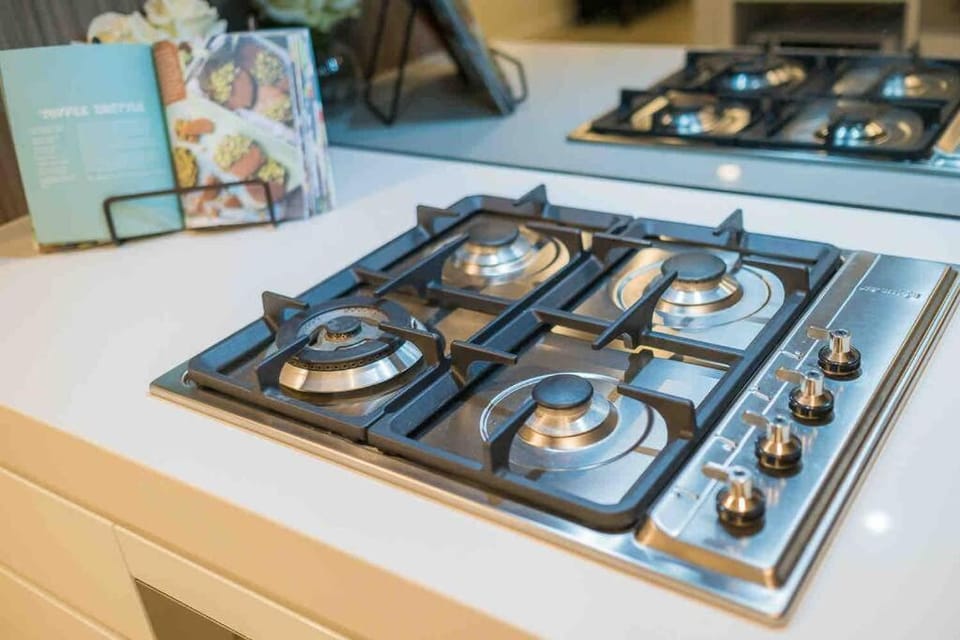 Kitchen or kitchenette, stove