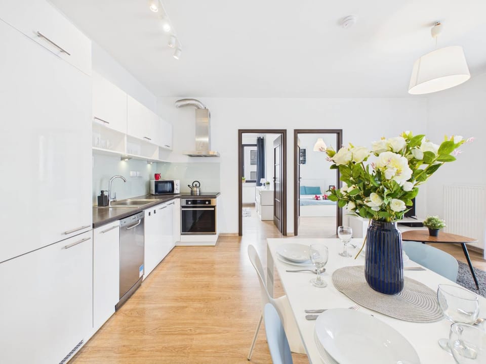 Kitchen or kitchenette, stove