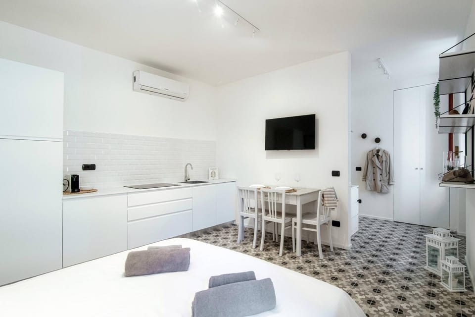 Bed, TV and multimedia, Kitchen or kitchenette, Living room, Photo of the whole room, Seating area, Dining area, Bedroom, air conditioner