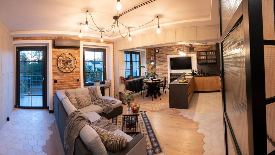 Kitchen or kitchenette, Living room, Seating area, Dining area