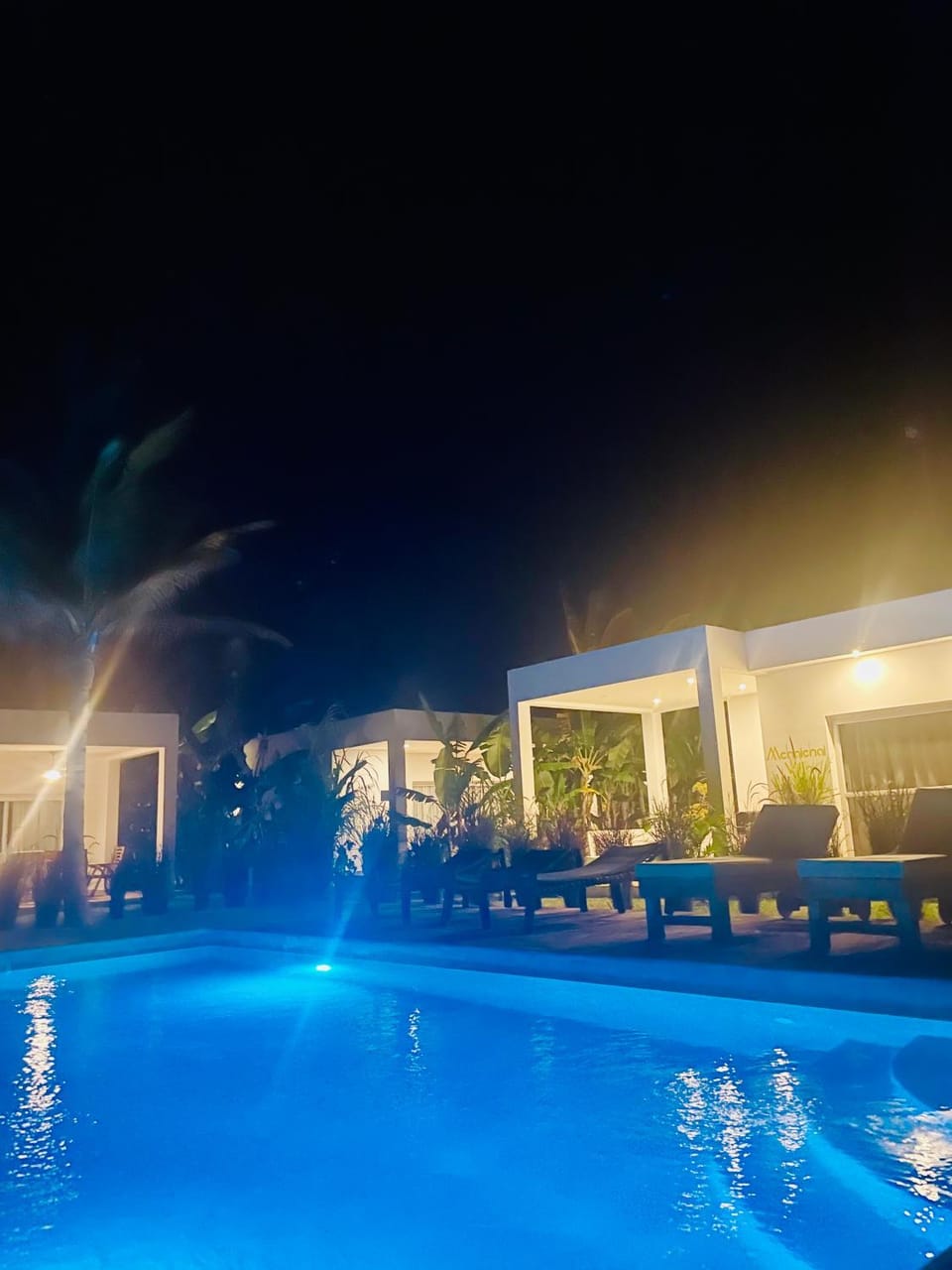 Night, Pool view, Swimming pool