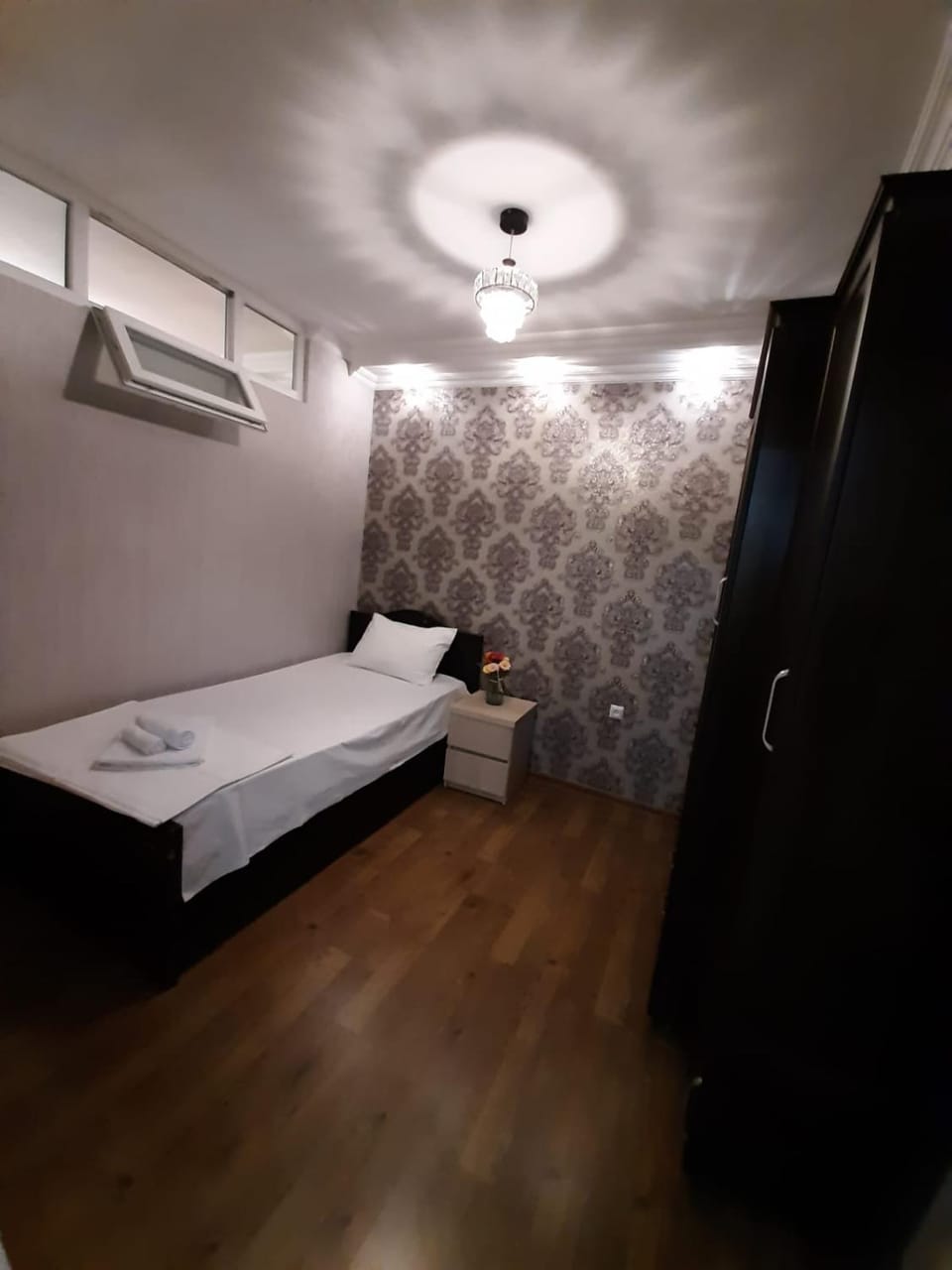 Bed, Photo of the whole room, Bedroom, towels, air conditioner