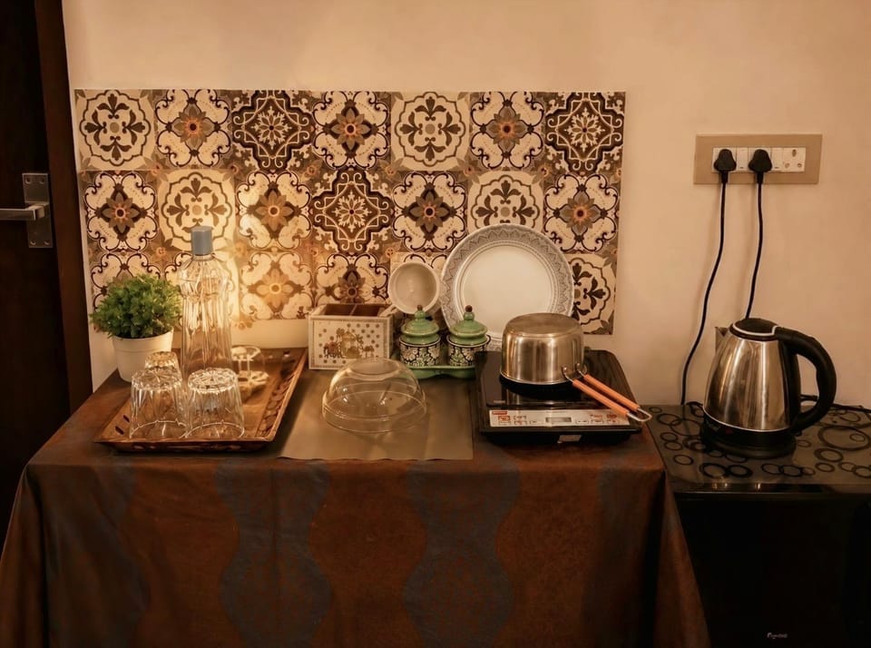 Kitchen or kitchenette, stove