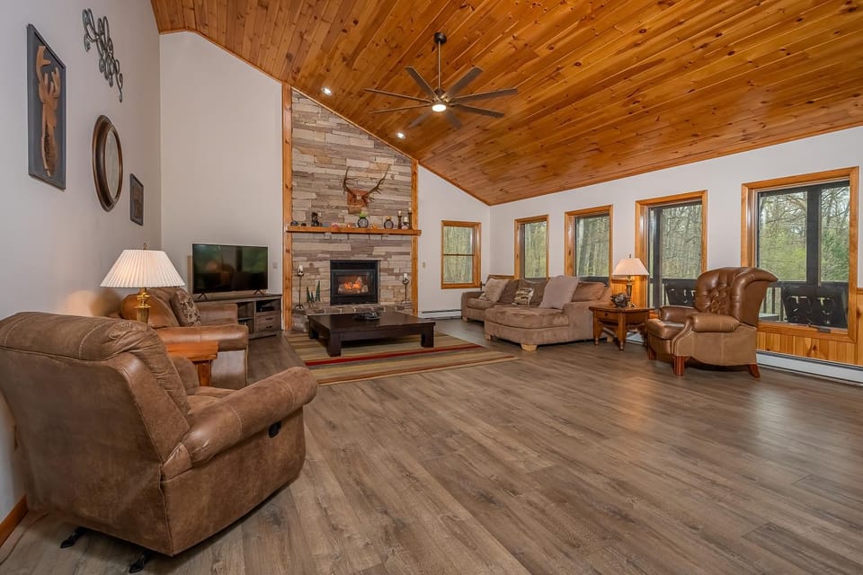 TV and multimedia, Living room, Seating area, Garden view, fireplace, furniture
