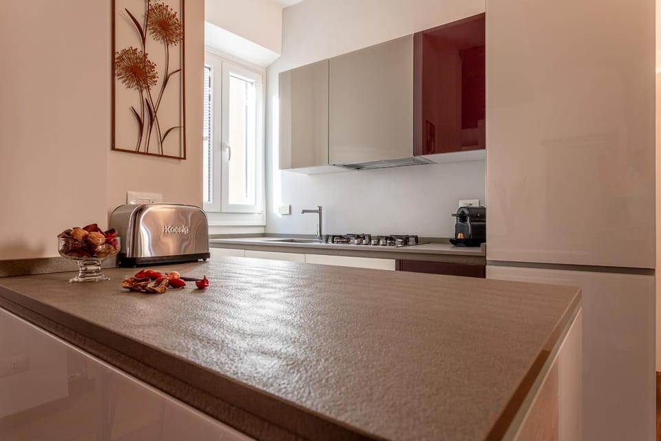 Kitchen or kitchenette, stove, toaster