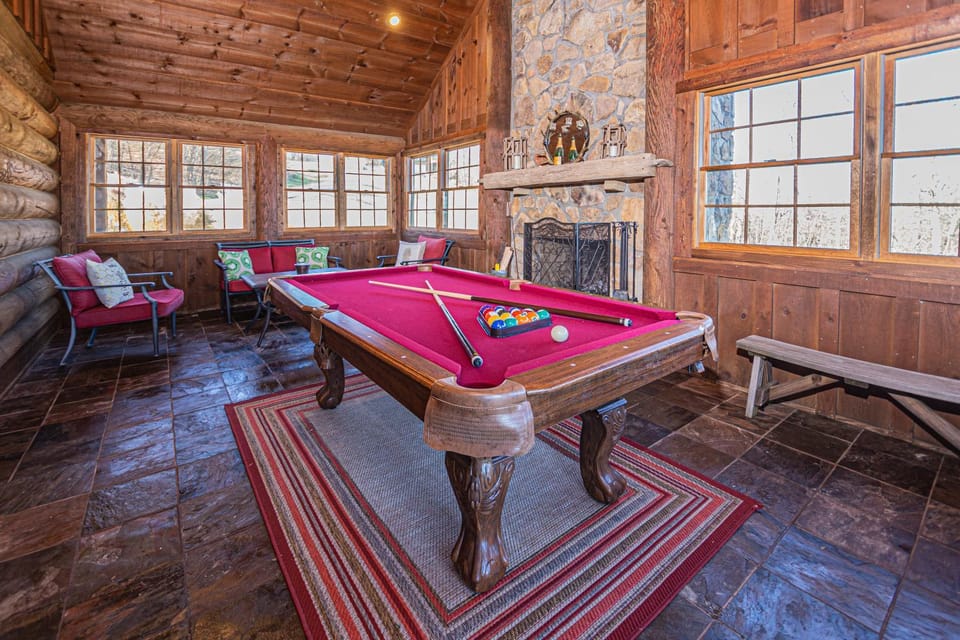 Billiard, Game Room, Seating area, fireplace, furniture