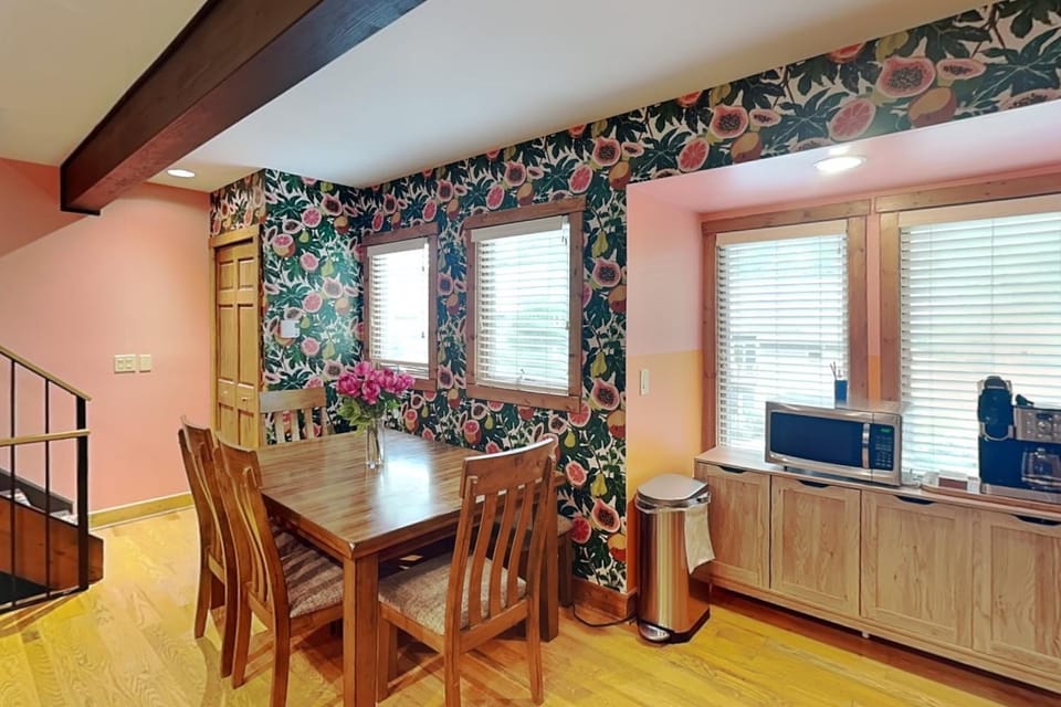 Dining area, furniture, microwave, kitchen