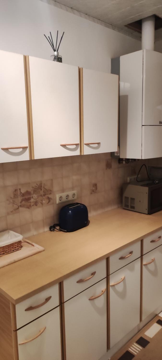 Kitchen or kitchenette, stove