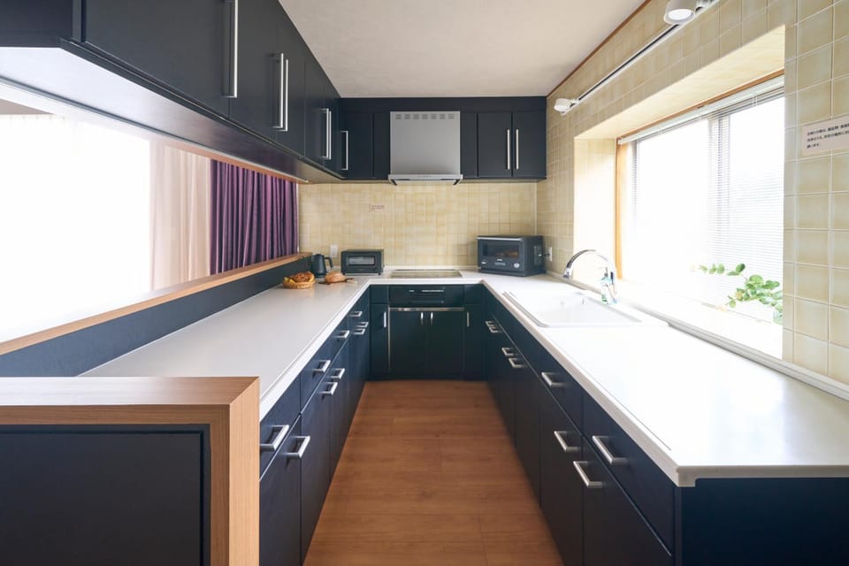 Kitchen or kitchenette, stove