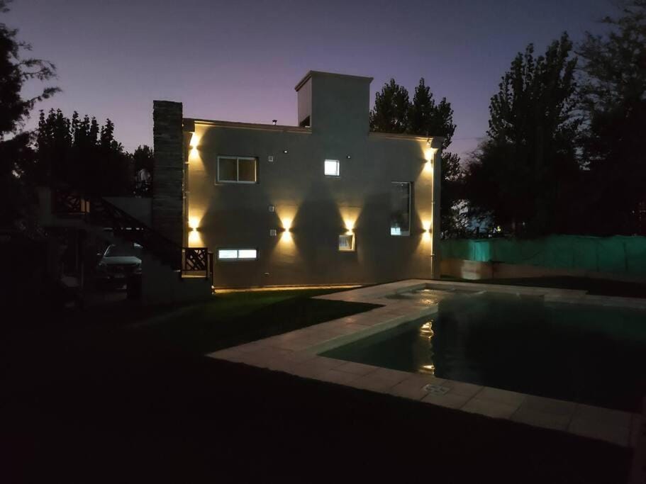 Night, Garden, Swimming pool