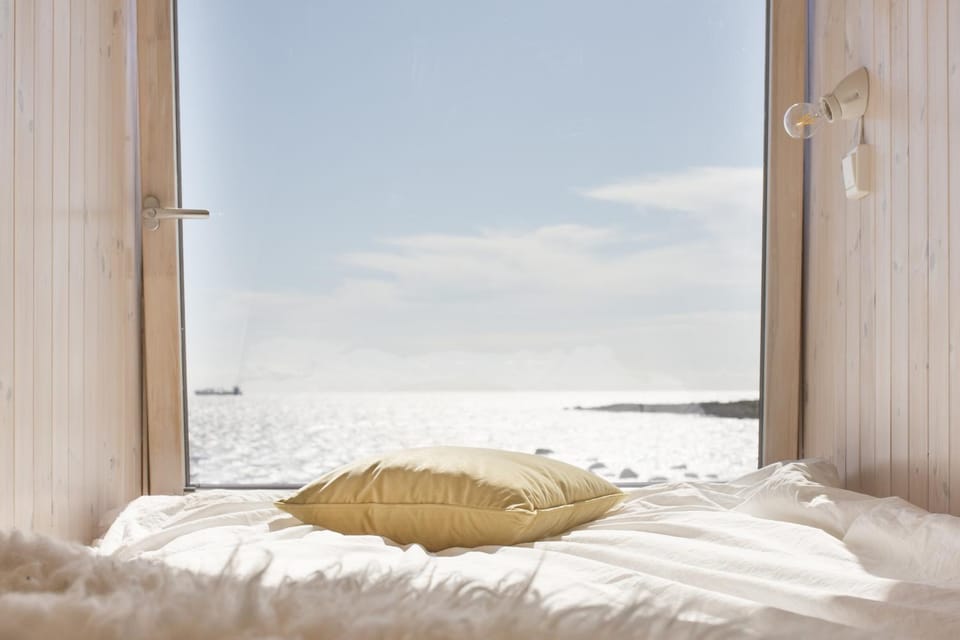 Bed, Natural landscape, Bedroom, Sea view