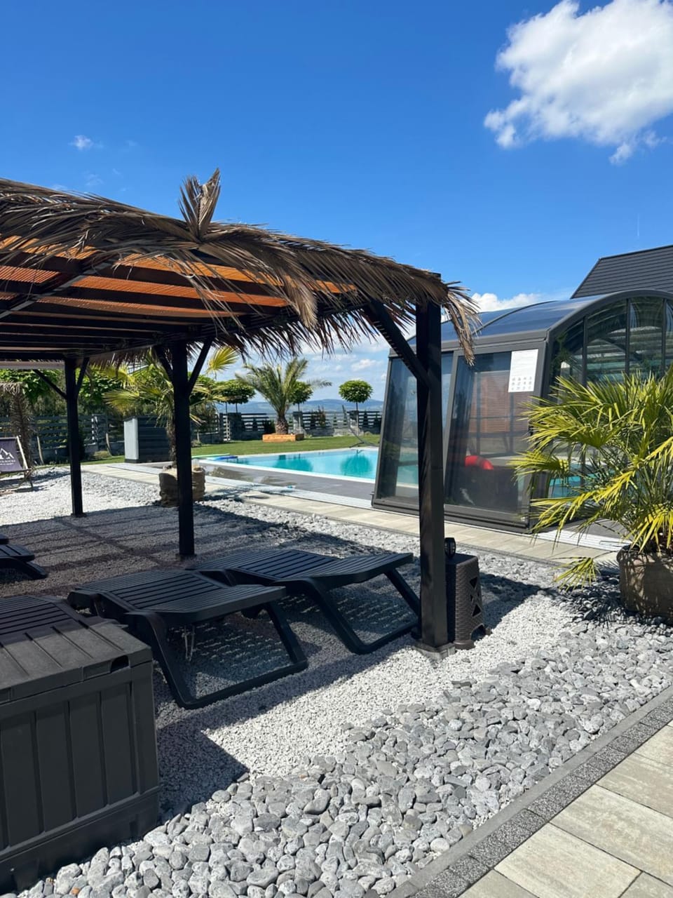 Day, Natural landscape, Garden, Garden view, Pool view, Swimming pool, sunbed