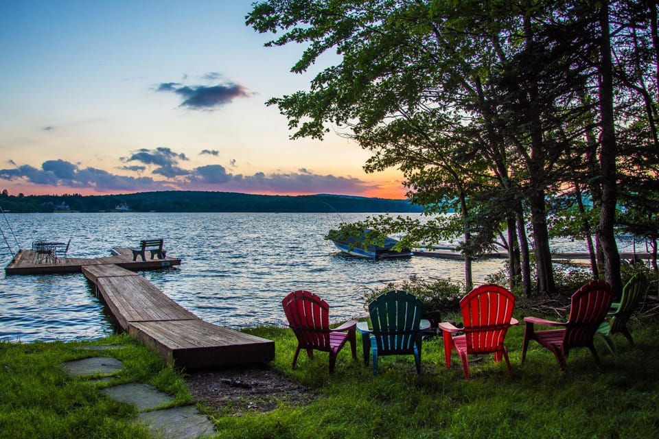 Natural landscape, Seating area, Lake view, Sunset