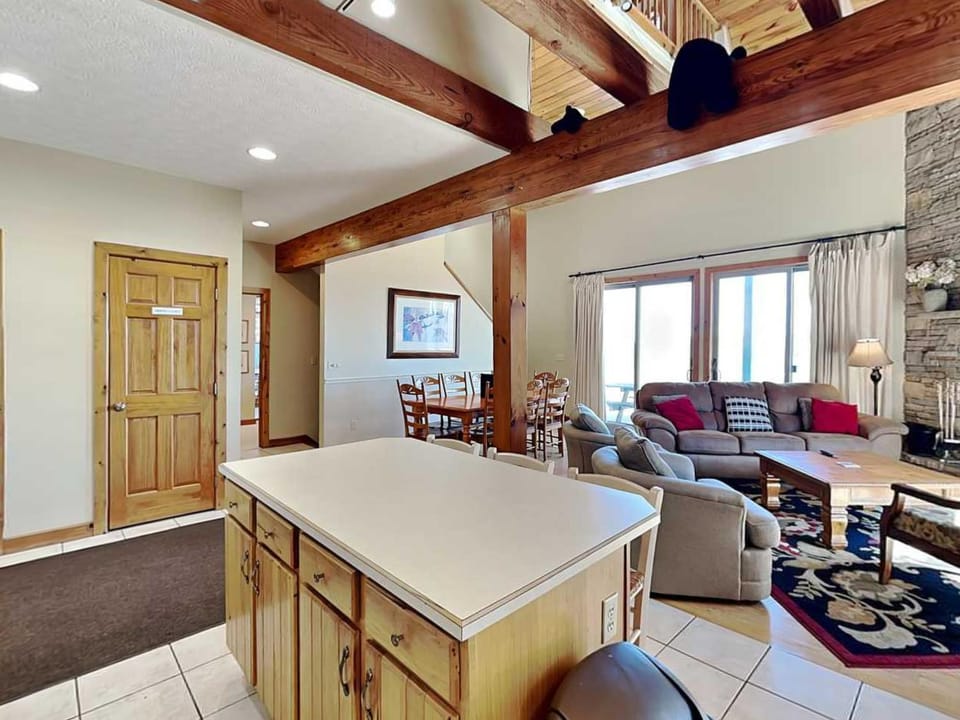 Kitchen or kitchenette, Living room, Seating area, fireplace, furniture