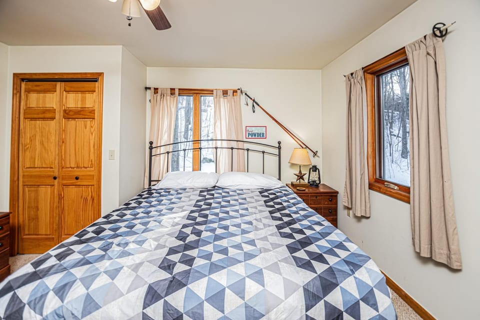 Bed, Bedroom, Garden view, furniture, wardrobe