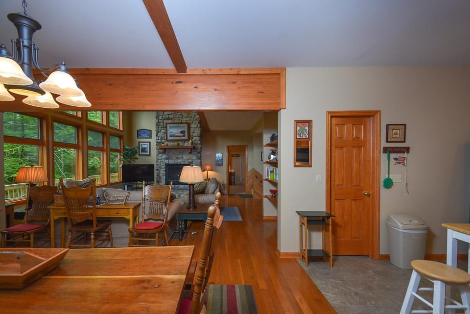 Living room, Seating area, Dining area, Garden view, fireplace, furniture