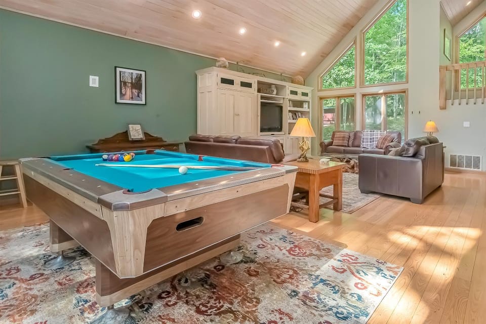 Billiard, Game Room, TV and multimedia, Living room, Seating area, Garden view, furniture