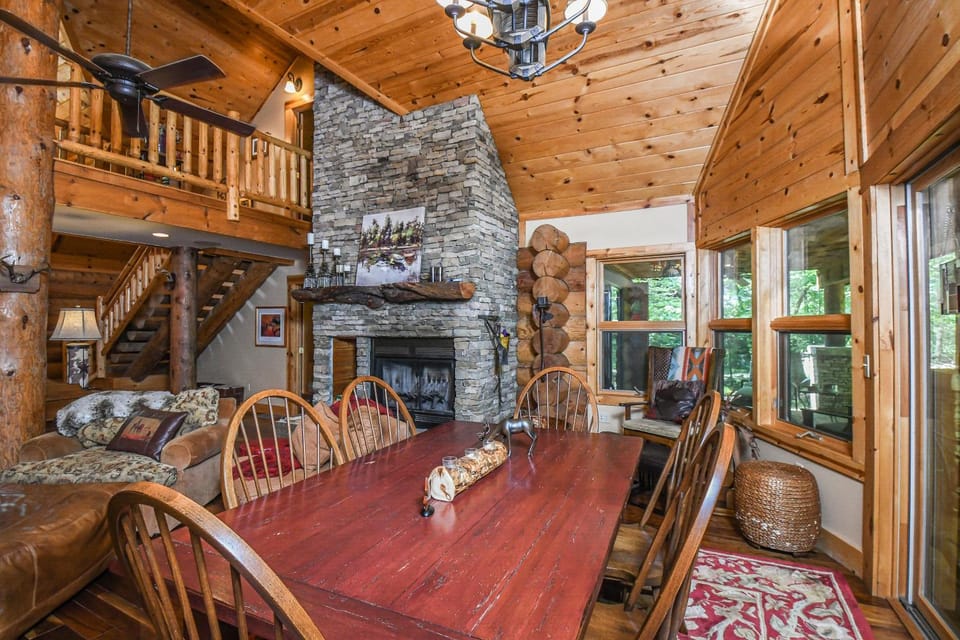 Living room, Seating area, Dining area, Garden view, fireplace, furniture