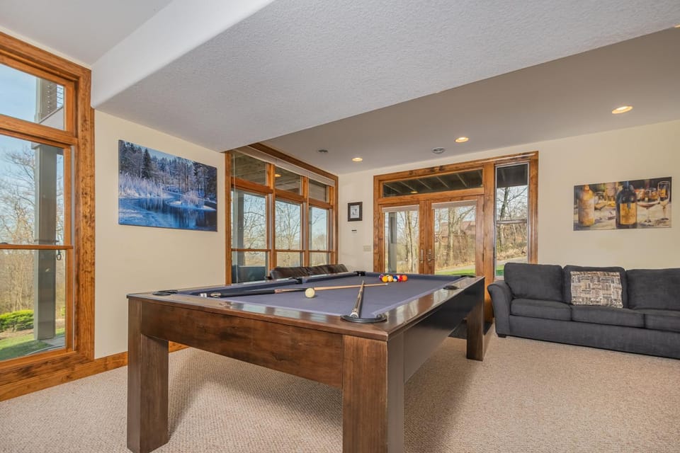 Billiard, Game Room, Living room, Seating area, Garden view, furniture