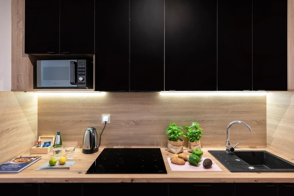 Kitchen or kitchenette, minibar, stove