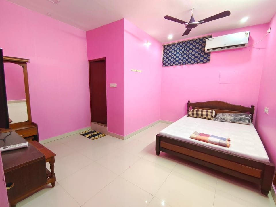Bed, Photo of the whole room, Bedroom, fireplace, air conditioner