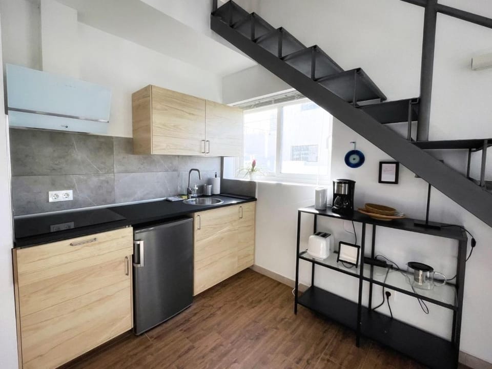 Kitchen or kitchenette, stove