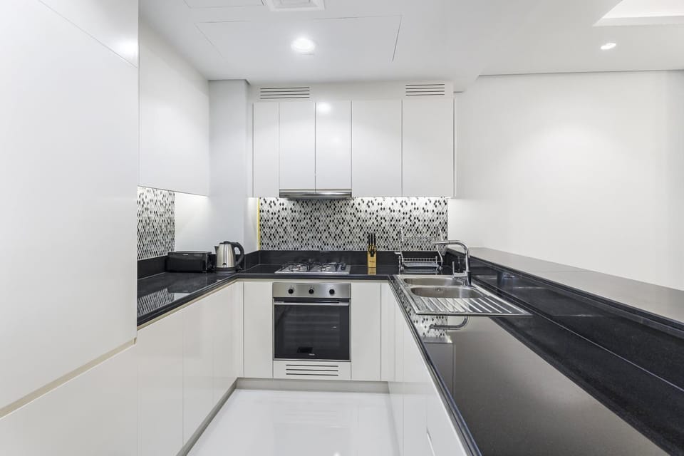 Kitchen or kitchenette, stove