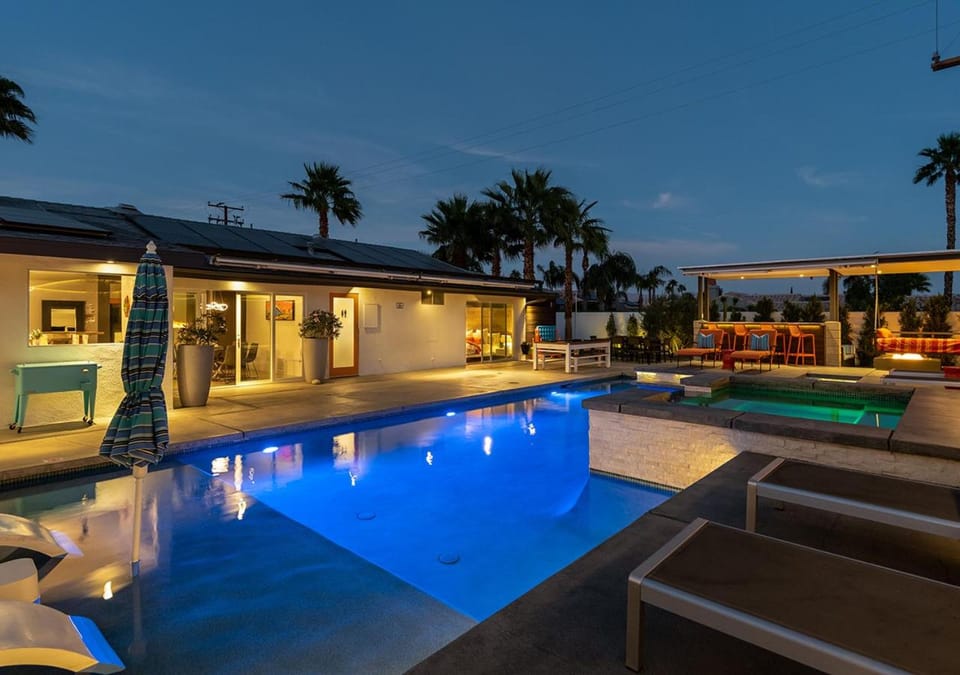 Patio, Night, Hot Tub, Lounge or bar, Swimming pool, sunbed