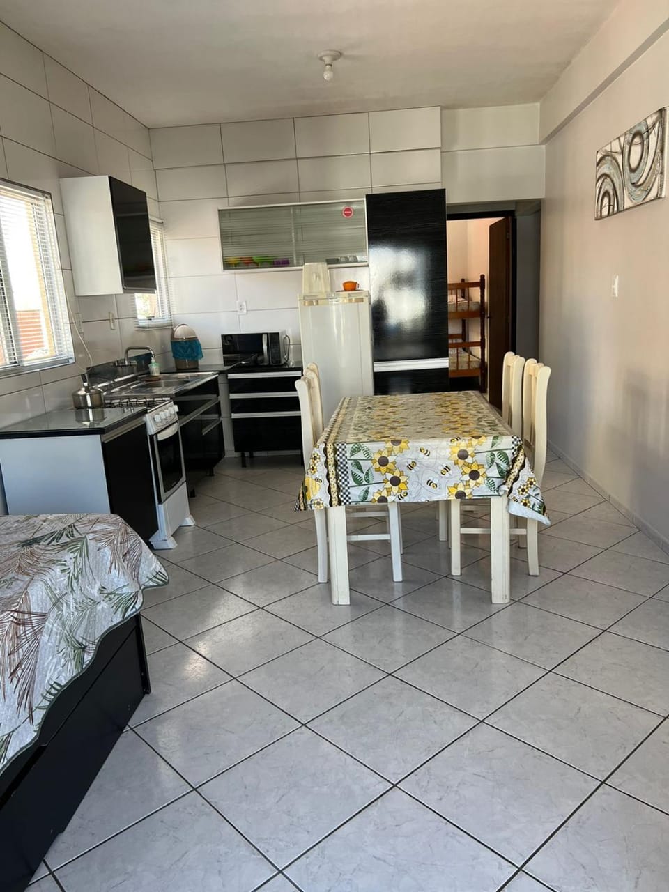 Dining area, microwave, oven, stove