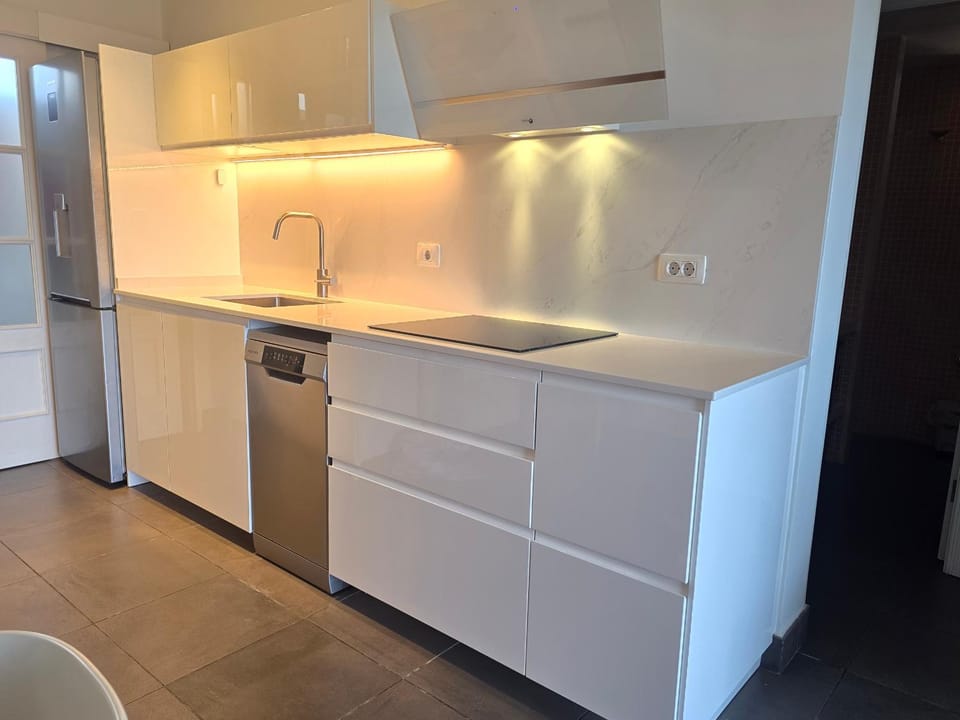 Kitchen or kitchenette, dishwasher, stove