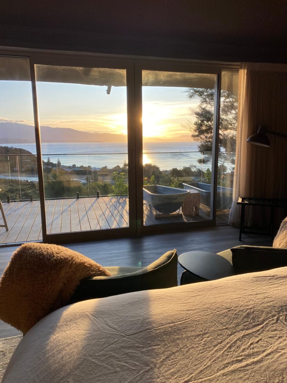 Bed, Sea view, Sunset