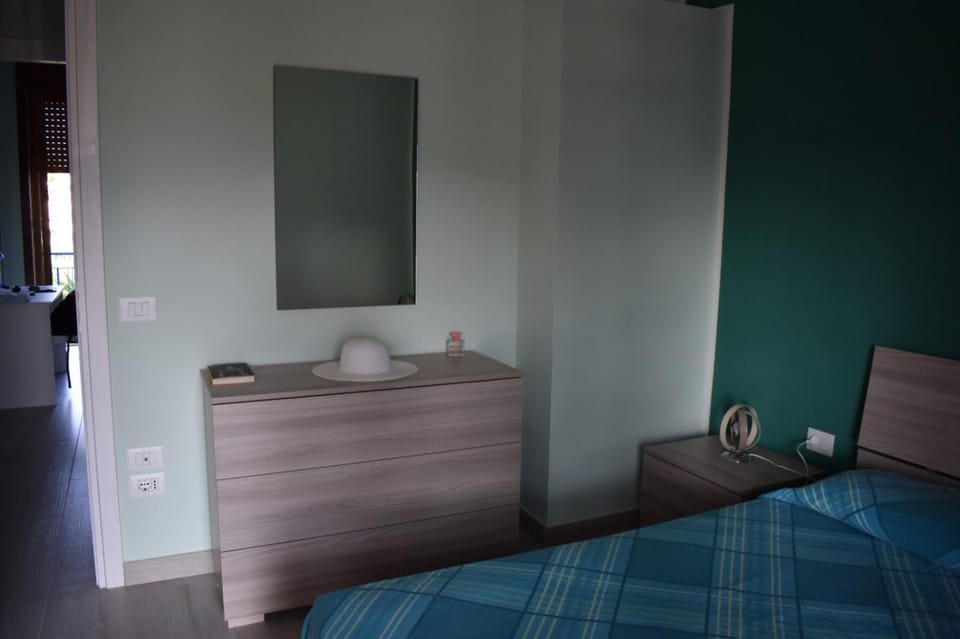 Bed, wardrobe