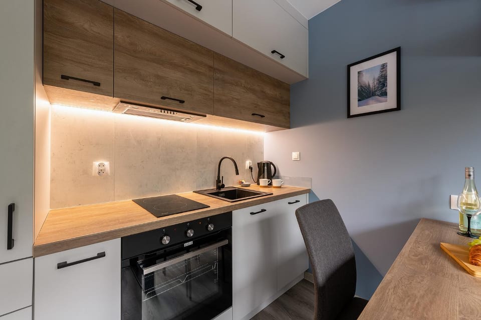 Kitchen or kitchenette, dishwasher, stove