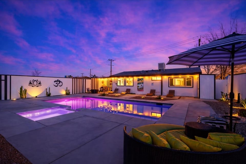 Patio, Natural landscape, Pool view, Swimming pool, Sunset