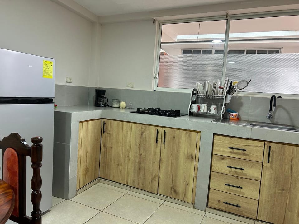 Kitchen or kitchenette, stove
